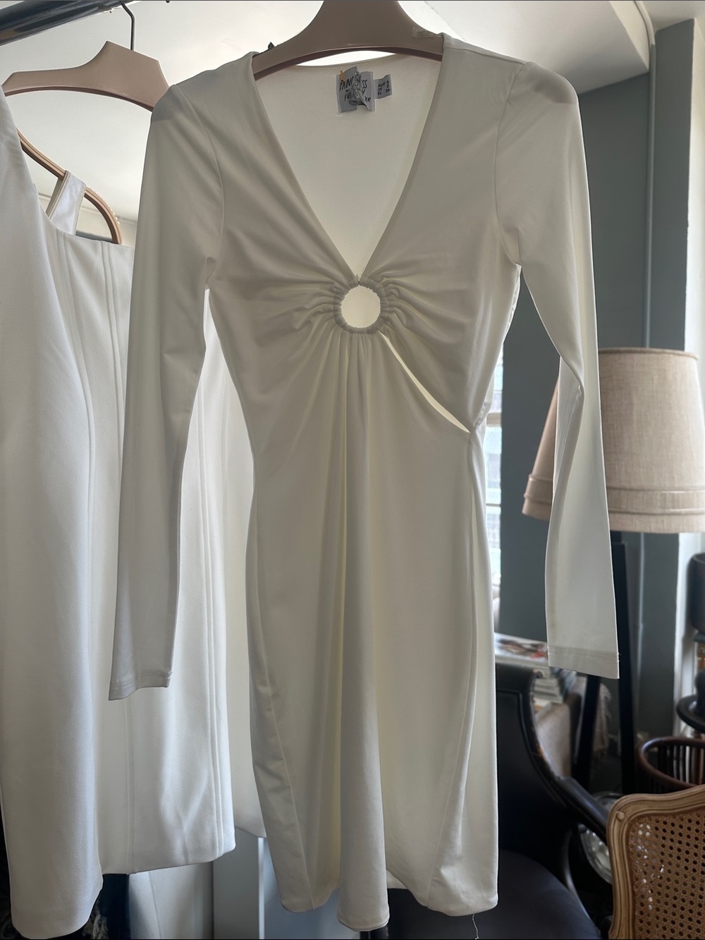 White tight dress sz 2 xs Stretchy fabric New sample